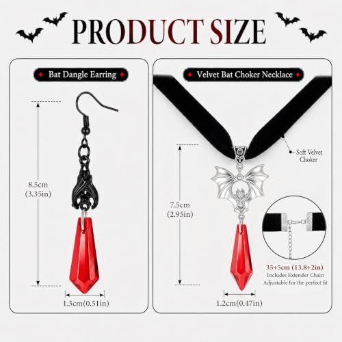 Goth Bat Earrings Necklace for Women Halloween Gothic Vampire Jewelry Set - image 5