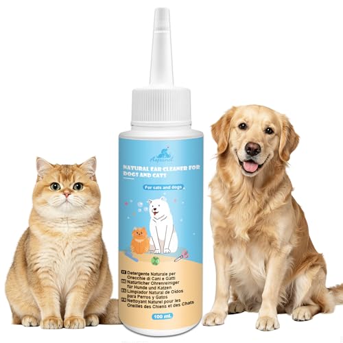 Aspand Detergente per Orecchie, Auricolare di Cani e Gatti, Gocce Pulizia Orecchio Cane, Contro Cerume, Sporco, Cattivi Odori, Lenisce Prurito, Lenire Arrossamenti, 100ml