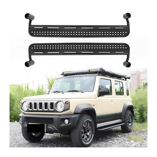 2個固定ランニングボードサイドステップフットプロテクターバーカーボンスチールブラックジムニー5ドア2023 2024 2025に適合