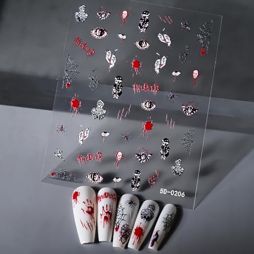 Halloween Nail Stickers Horror Nail Art Stickers Scary Spooky Skull Nail Design Stickers Blood Scar Devil Eyes Nail Art Stickers for Gel Nails,Nail Decor for Women (Halloween Series 6 Sheet) - Image 7