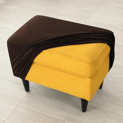 Image of HOKIPO 210 GSM Premium Velvet Stretchable Ottoman Foot Rest Stool Cover, Brown (NEW-4801-BR)