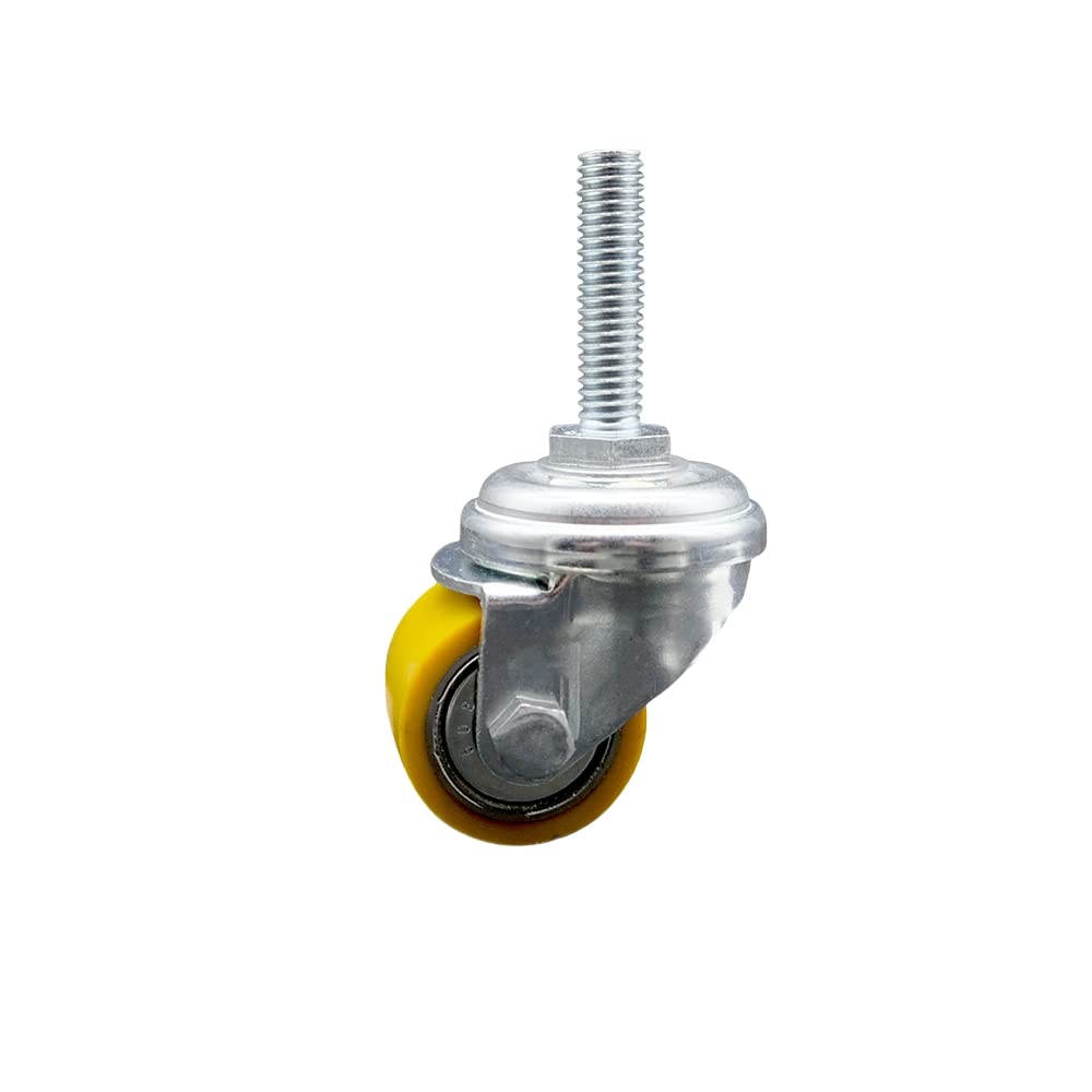 Low Profile Polyurethane Swivel Threaded Stem Caster w/35mm x 27mm Yellow Wheel and 3/8 Stem - 220 lbs Capacity/Caster - Service Caster Brand