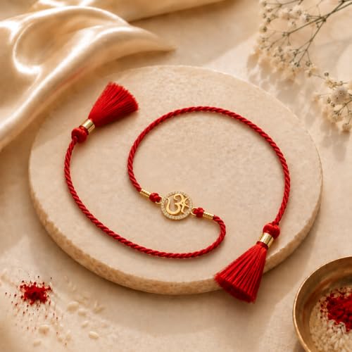 Image of AIRA 925 Sterling Silver Premium Designer Bracelet Rakhi for Brother | Handmade Raksha Bandhan Sacred Thread with Silver-Tone Geometric Charm & Adjustable Red Braided Cord | Traditional Festival Rakhi Gift
