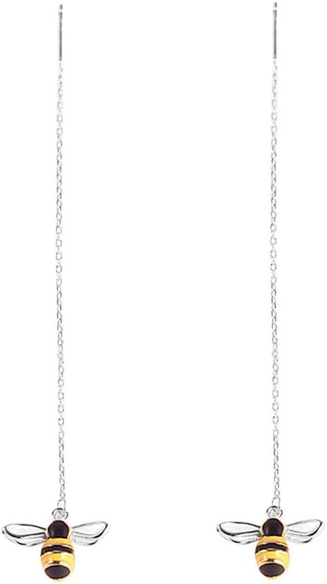 SLUYNZSolid 925 Sterling Silver Bumble Bee Dangle Earrings for Women Teens Honey Bee Drop Earrings Threader Tassel Chain