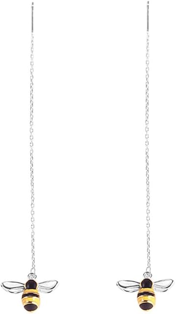 SLUYNZ 925 Sterling Silver Bumble Bee Dangle Earrings for Women Teen Girls Threader Earrings Chain