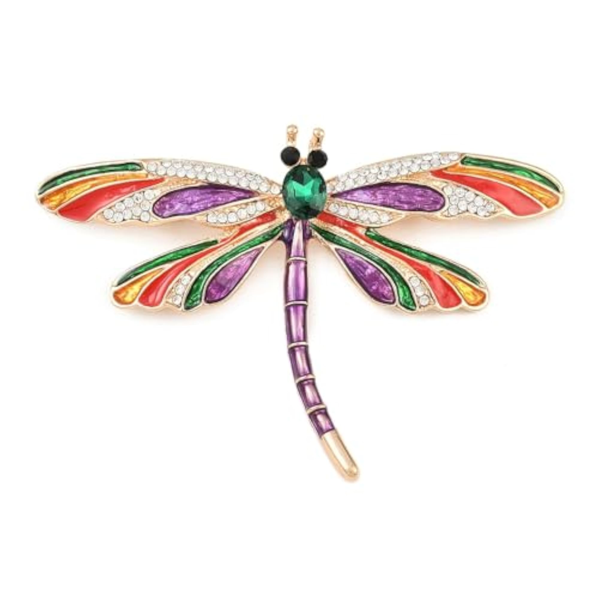 Crystal Studded Rainbow Flutter Multicolour Dragonfly Brooch, Saree Pin