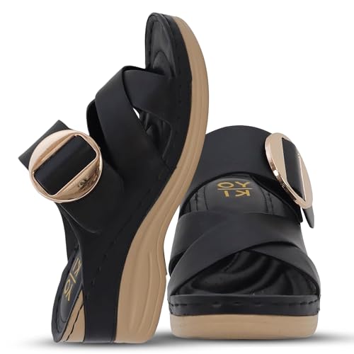 YOKI IRENA Wedge Sandals For Women With Crisscross Strap And Buckle - Open Toe Sandal With Cushioned Footbed & Womens Sandals Comfortable Dressy
