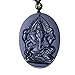 ZHIBO Obsidian Elefant Ganesha amulett anhänger mit Kette Obsidian segen glück anhänger