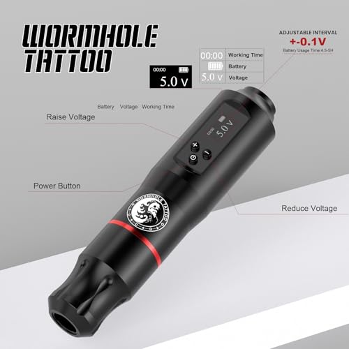 Tattoo Gun Kit, Wormhole Tattoo Kit Wireless Tattoo Machine Kit with 1,600 mAh Capacity Wireless Power Supply Digital LED Display Tattoo Pen Kit WTK279 - Thumbnail 3