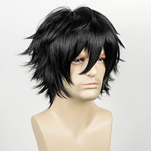 LABEAUTÉ Short Black Cosplay Wig Male Men Anime Layered Unisex Heat Resistant Hair Wig with Bangs for Party and Halloween for Gift + Free Cap by LABEAUTÉ - Image 2