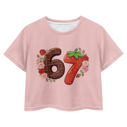 Image of Girls Fashion Crewneck Tee Shirts Casual Short Sleeve Crop Top Summer Outfits 5-14 Years Old
