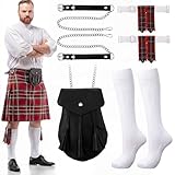Arrowbash 3 Pcs Men Scottish Kilt Accessories Irish Traditional Scottish Socks Tartan Hose Flashes Sporran(Not...