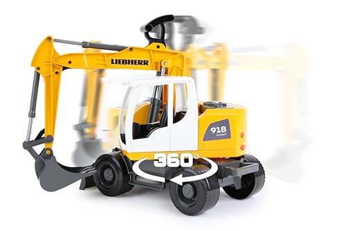 Lena Worxx Schaufelbagger Liebherr A918 Compact Litronic 48 cm, Bagger Spielzeug mit 360° drehbarem Arm, realisitisches Baustellen Spielfahrzeug mit Schiebeschild, für Kinder ab 3 Jahren
