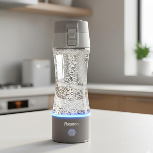 Fissman Hydrogen Water Bottle Generator 320ml Rechargeable With USB Ionizer Hydrogen Shaker Rapidly Generate 1000-1200ppb Health Drinkware & Water Cup For Home & Travel Use (GRAY)