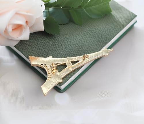 Image of Gyn&Joy Clear Crystal Rhinestones Eiffel Tower Fashion Brooch Pin