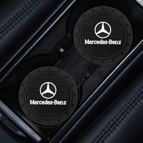 Image of Mercedes-Benz Car Cup Holder Coaster, Black, 2PCS | Universal, Non-Slip Insert, Interior Accessories