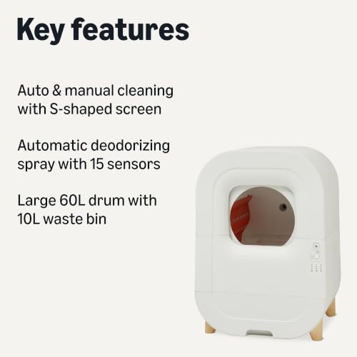 Image of Amazon Basics Automatic Self-Cleaning Cat Litter Box with Safety Sensors, S-Shaped Screen, Odor Control, Removable Washable Liner, 15.8-Gallon, for Cats 3.3-22lb