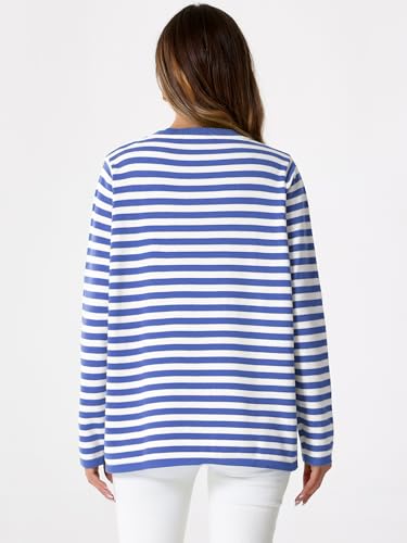 Image of Allegra K Women's Sweaters Long Sleeve Dressy Casual Striped Crewneck Pullover Tops Medium Blue