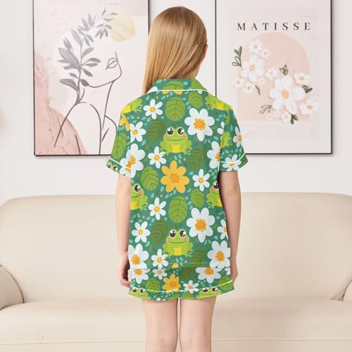 ALAZA Cute Frog Flower Leaf Pajamas Satin Pajama Set Short Sleeve Button Down Sleepwear4