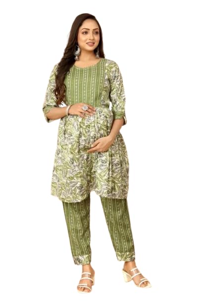 Women Rayon Slub Maternity Kurta Pant Dupatta Set-2XL Multicolour-picture-37