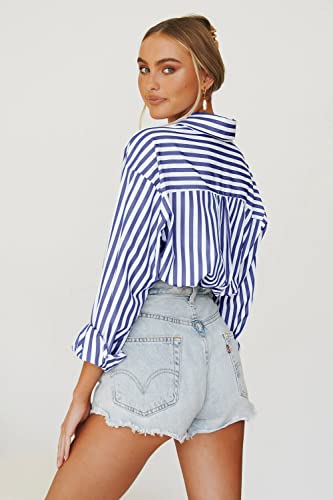 Women's Blouses Striped Long Sleeve Shirts Button Down Loose Fit Casual Tops2