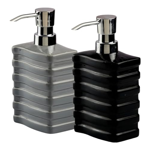 Image of SaSaSa Ceramic Soap Dispenser with Stylish Refillable Pump Bottle for Bathroom Handwash & Kitchen Wash Basin, Perfect for Hand Soap, Lotion and Shampoo, Grey /Black, (Set of 2) (10537)