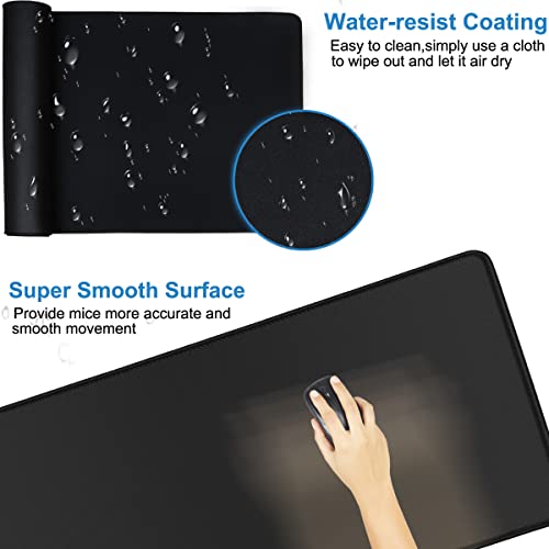 Large Gaming Mouse Pad, (31.5 X 15.7 In) Extended Desk Mousepad With Stitched Edges, Premium Microfiber Cloth Surface, Waterproof Non-Slip Base Keyboard Mat For Work Home Office Gaming, Black #TOP1