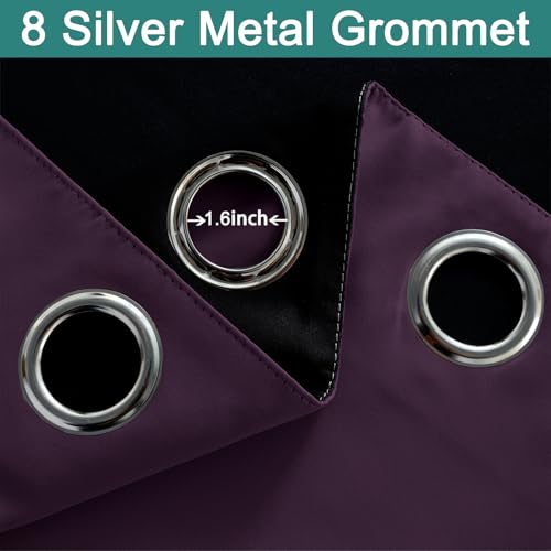 Image of Yakamok Purple 100% Blackout Curtains 84 Inches Long for Bedroom, 1 Panel | Blackout Curtain Panels for Bedroom, 2 Thick Layers Grommet Top Thermal Insulated Drapes with Black Liner for Living Room