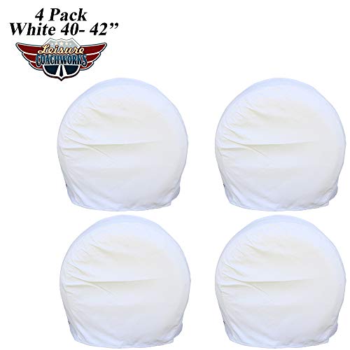 Image of Tire Covers for RV Wheel Set of 4 Motorhome Wheel White Covers Waterproof Soft Vinyl Tire Protectors Tire Covers Fits 40 inch to 42 inch Tire Diameters