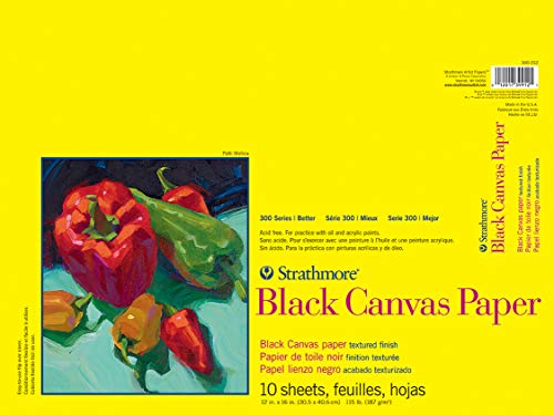 Strathmore 300 Series Canvas Paper Pad, Black, Glue Bound, 12x16 inches, 10 Sheets (115lb/187g) - Artist Paper for Adults and Students - Acrylic and Oil Paints