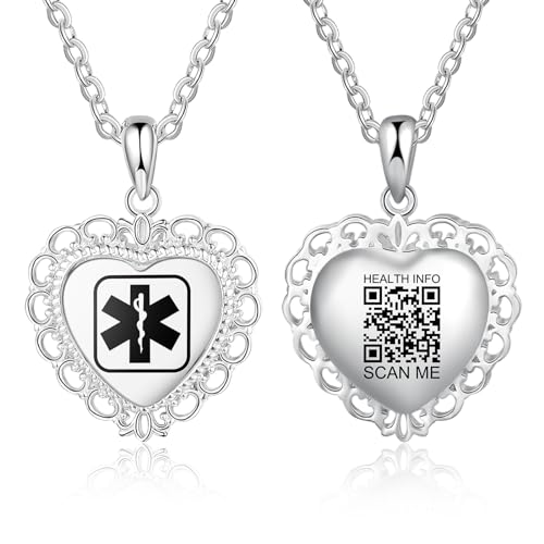 Theluckytag Medical Alert Necklace for Women Stainless Steel ID Tag with Engraved QR Code Custom Online Emergency Info Elegant & Durable Medical ID Jewelry