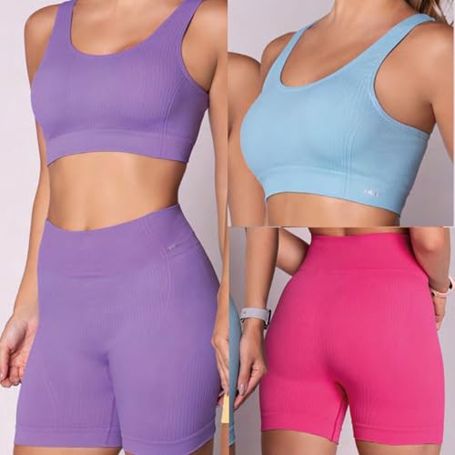 Conjunto Fitness Sem Costura Selene Short e Top Academia Feminino Adulto | Azul Índigo | G