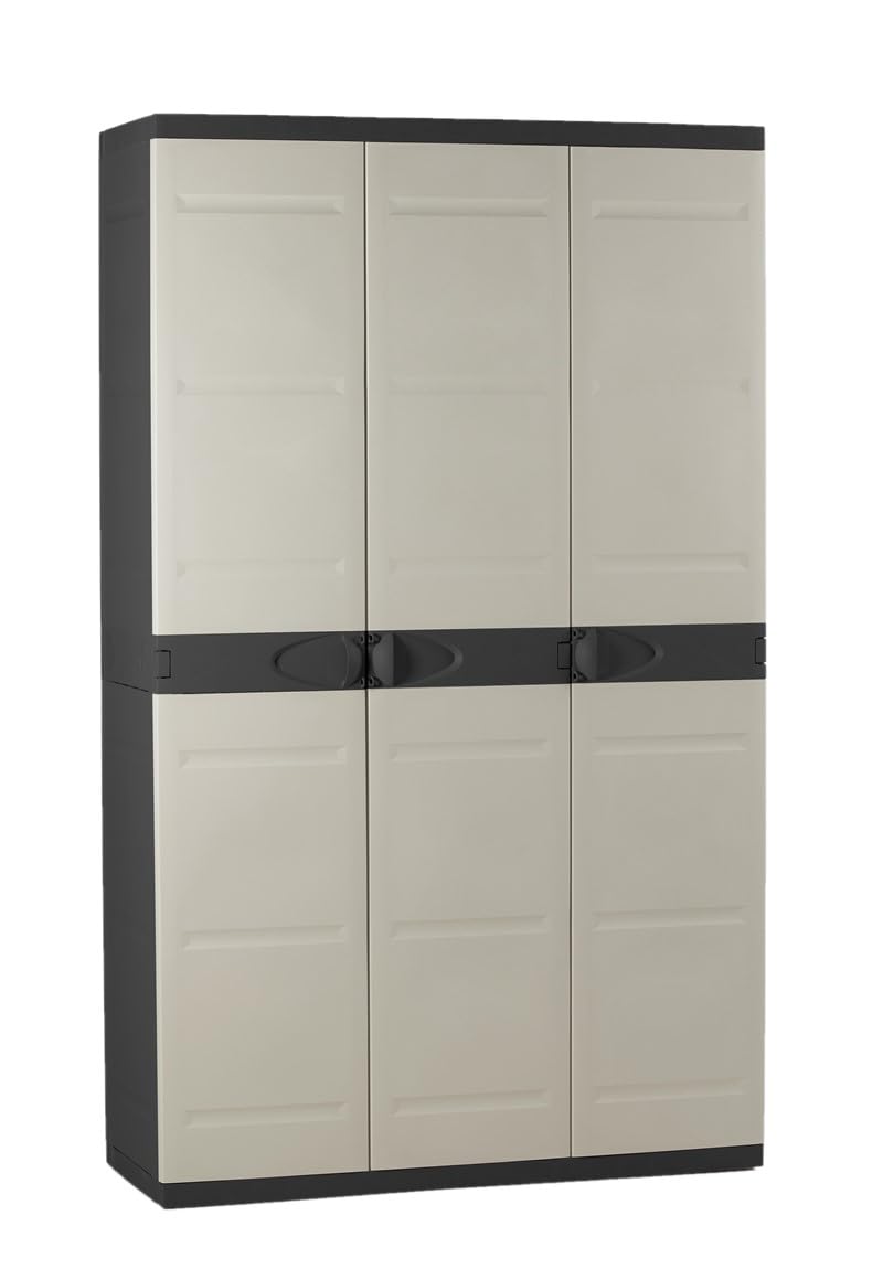 Recamania Armario Multiusos de 3 Puertas con 4 Baldas - 176 x 105 x 41 cm - Beige/Negro