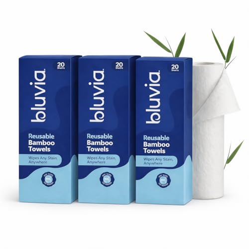 Image of BLUVIA Bamboo Reusable Kitchen Towels | 6000 Times Washable | Soft Absorbent, Quick-Dry Cleaning Cloth | Long-Lasting Multipurpose Eco Wipes Towels for Kitchen & Home (Pack of 3) 60 Sheets