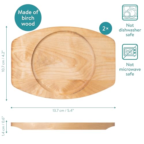 Navaris Cast Iron Skillet With Wooden Base (Set of 2) - Cast Iron Frying Pan Small Skillet With Protective Wood Base - Heavy Duty Metal Skillet Pans - 6" (15cm) - Image 5