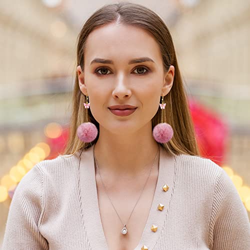 6 Pairs Christmas Butterfly PomPom Earrings Drop Dangling Colorful PomPom Earrings Winter Jewelry Butterfly Pendant Faux Fur Fluffy Ball jewelry for Women2