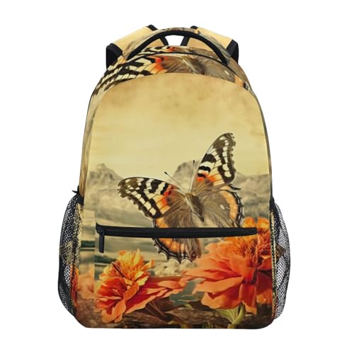 Sac à dos ordinateur portable avec plusieurs poches imperméable fleur papillon