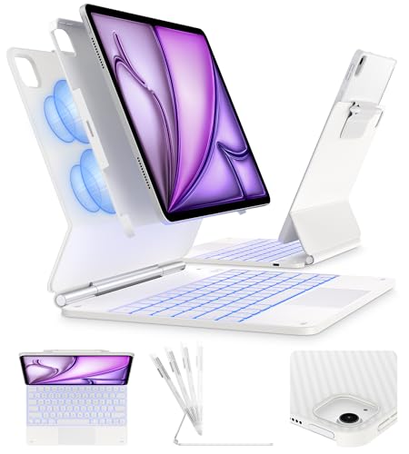 Image of typecase Edge+ Keyboard Case for iPad Air 13 inch(M4 /M3 /M2, 2026 /2025 /2024) & iPad Pro 12.9 inch(3 /4 /5 /6th Gen), Ultra-Slim Detachable Case, Portrait & Typing Modes, 11-Color Backlight, Magnetic Stand, White