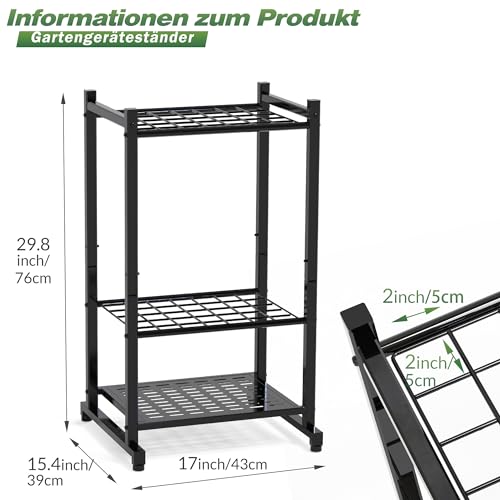 Sttoraboks Garden Tool Organizer, Yard Tool Tower Rack für Garage Organisation und Lagerung, bis zu 35 langstielige Werkzeuge, Heavy Duty Steel Garden Tool Stand für Schuppen, Outdoor, Schwarz