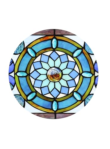 image for Yogoart Extra Large Horizontal Blue Victorian Stained Glass Window Pan