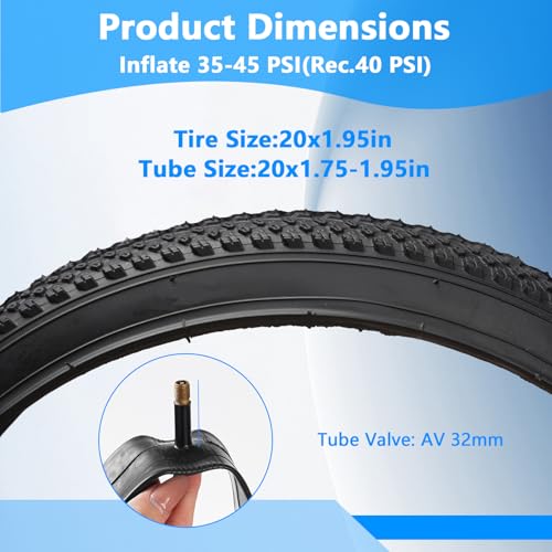 2-Pack Mountain Bike Tires and Tubes Set, 20/24/26 Inch
