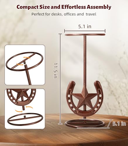 Cowboy Hat Stand, Hat Display, Western Horseshoe Decor, Cowboy Hat Holder | Hat Stands for Display Tabletop, Cowboys Gifts for Men, Desk Hat Rack for Fedora, Sun Hats,Straw Hats, Iron, Bronze, 2 Packs - Image 5