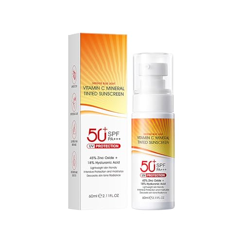 Crema solare vitamina C SPF 50+, protegge e corregge i danni causati dal sole, equilibra il tono della pelle, per viso e collo, per tutti i tipi di pelle (1)