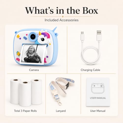 Image of Instant Print Camera 48MP | Photo & Video, Creative Game for Kids Mini LED Digital 1080P HD Display | Long Lasting Battery Life, Ideal Gift for Birthday, Boys & Girls (3 Rolls)