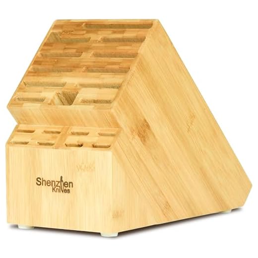 20 Slot Universal Knife Block: Shenzhen Knives Large Bamboo Wood Knife Block without Knives - Countertop Butcher Block Knife Holder and Organizer with Wide Slots for Easy Kitchen Knife Storage