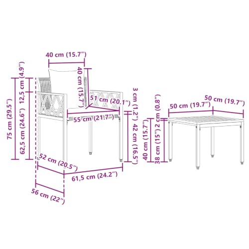 Juego de muebles de exterior de 3 piezas negro con mesa de acacia 4
