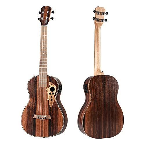 Left Baritone Ukulele, Ebony Wood 30Inch Ukulele With Adjustable Truss Rod, Built-In Equalizer And Digital Tuner, Bundle Strings, Padded Gig Bag, Strap, Digital Tuner, Pick, Shaker And Cleaning Cloth #TOP2