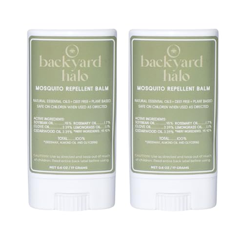 Backyard Halo Natural Mosquito and Insect Repellent Balm Stick | Travel-Pocket Size 0.6 oz Each | Plant Based | Deet Free | Alcohol Free | 2-Pack