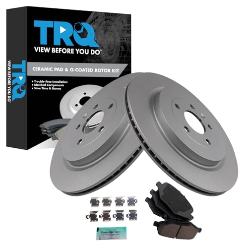 Image of TRQ Rear Brake Pad & Rotor Set Ceramic Coated Rotors Compatible with 2012 Lincoln MKS 2013-2014 MKT Ford Explorer Flex 2013-2019 Police Interceptor Sedan Taurus 2014-2018 Special Service Police Sedan