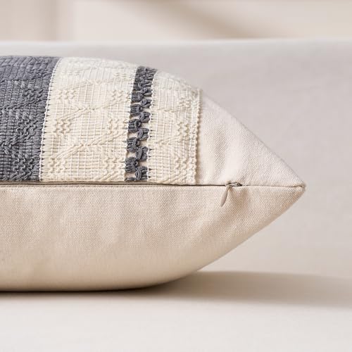 Aisybaklyn Boho Funda Cojin Gris 30x50 cm Moderno Raya Cojín Sofa Algodón Lino Raya Textura Tejida Fundas Cojines 2 Piezas para Bohemia Campo Decoracion Sala de Estar Sofás Dormitorio - imagen 7